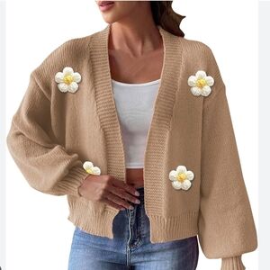 Love Tree Tan Cardigan with Floral Details